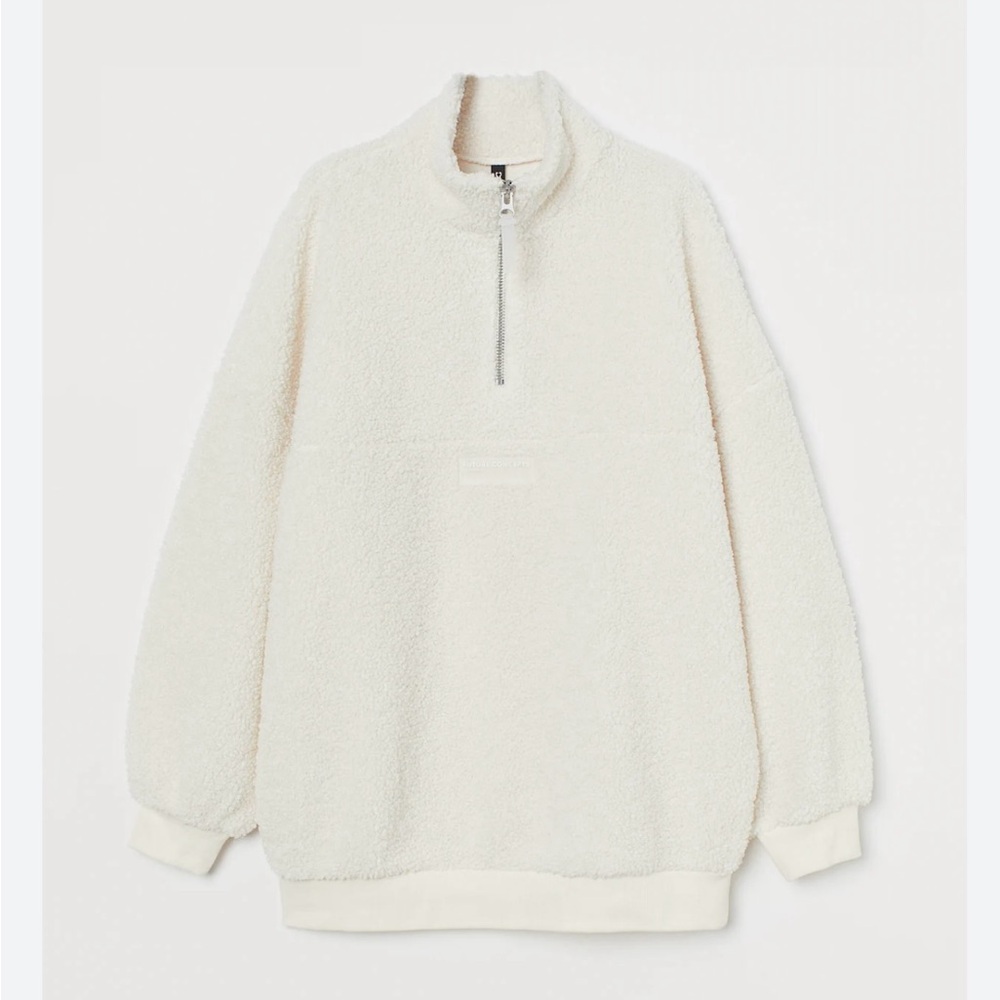 H&M Teddy Fleece Cream Half-Zip Top